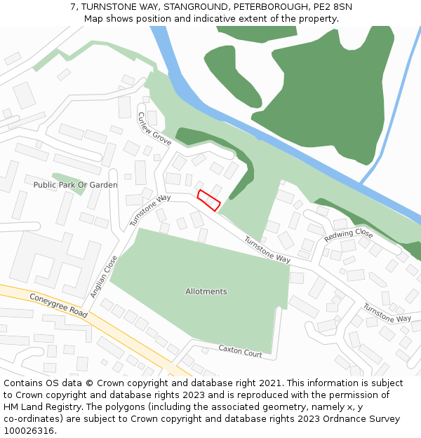 7, TURNSTONE WAY, STANGROUND, PETERBOROUGH, PE2 8SN: Location map and indicative extent of plot