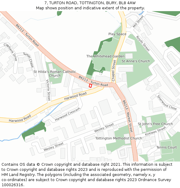7, TURTON ROAD, TOTTINGTON, BURY, BL8 4AW: Location map and indicative extent of plot