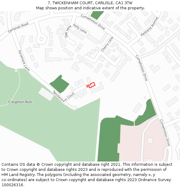 7, TWICKENHAM COURT, CARLISLE, CA1 3TW: Location map and indicative extent of plot