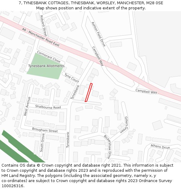 7, TYNESBANK COTTAGES, TYNESBANK, WORSLEY, MANCHESTER, M28 0SE: Location map and indicative extent of plot