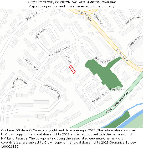 7, TYRLEY CLOSE, COMPTON, WOLVERHAMPTON, WV6 8AP: Location map and indicative extent of plot