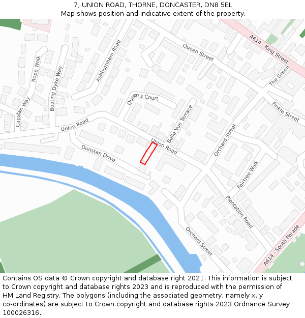 7, UNION ROAD, THORNE, DONCASTER, DN8 5EL: Location map and indicative extent of plot