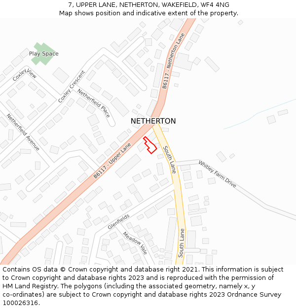 7, UPPER LANE, NETHERTON, WAKEFIELD, WF4 4NG: Location map and indicative extent of plot