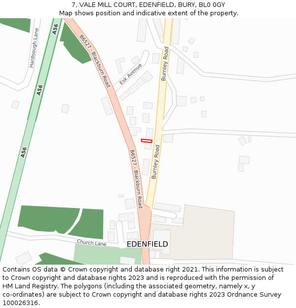 7, VALE MILL COURT, EDENFIELD, BURY, BL0 0GY: Location map and indicative extent of plot