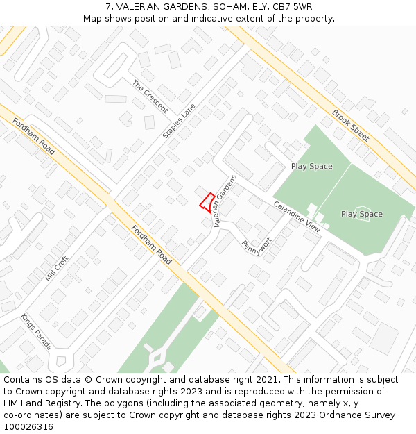 7, VALERIAN GARDENS, SOHAM, ELY, CB7 5WR: Location map and indicative extent of plot