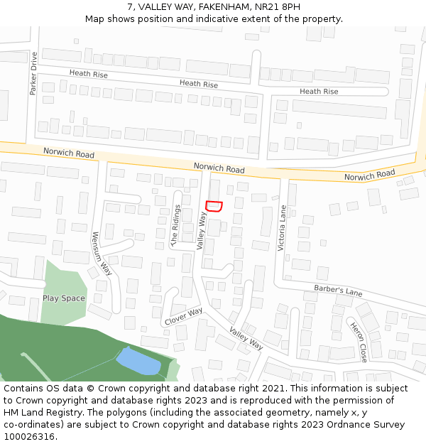 7, VALLEY WAY, FAKENHAM, NR21 8PH: Location map and indicative extent of plot