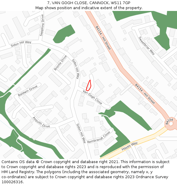 7, VAN GOGH CLOSE, CANNOCK, WS11 7GP: Location map and indicative extent of plot