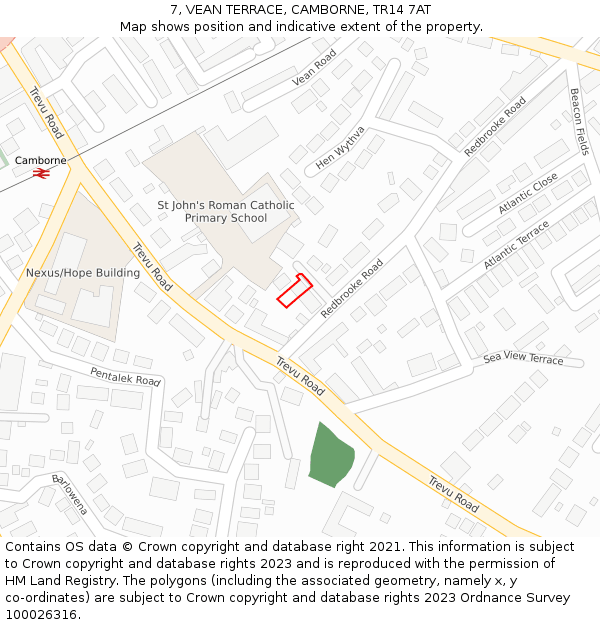 7, VEAN TERRACE, CAMBORNE, TR14 7AT: Location map and indicative extent of plot