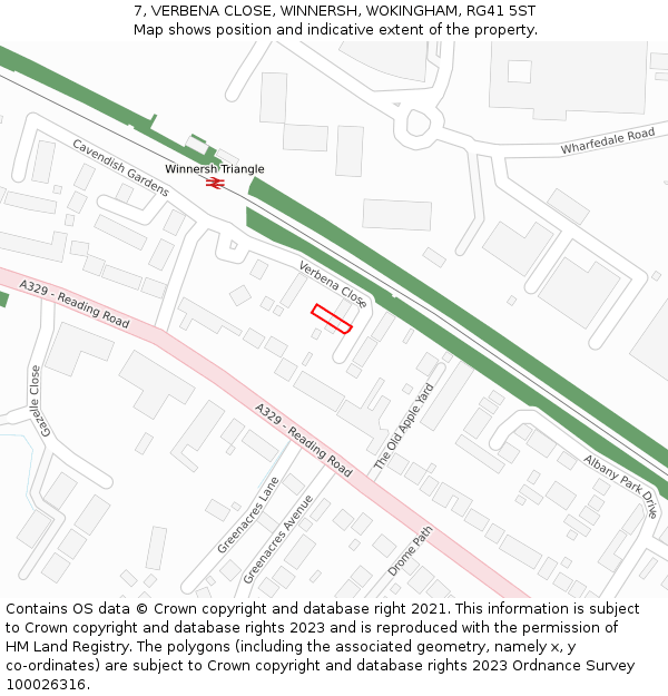 7, VERBENA CLOSE, WINNERSH, WOKINGHAM, RG41 5ST: Location map and indicative extent of plot