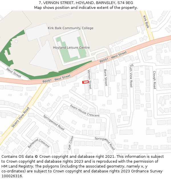 7, VERNON STREET, HOYLAND, BARNSLEY, S74 9EG: Location map and indicative extent of plot