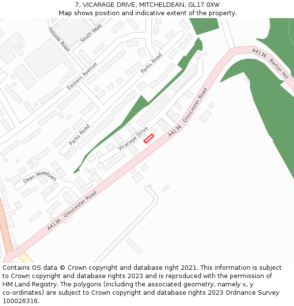 7, VICARAGE DRIVE, MITCHELDEAN, GL17 0XW: Location map and indicative extent of plot