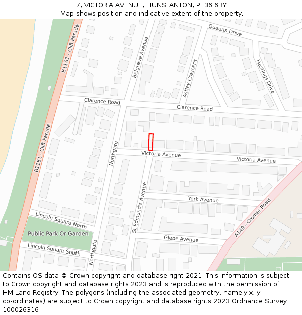 7, VICTORIA AVENUE, HUNSTANTON, PE36 6BY: Location map and indicative extent of plot