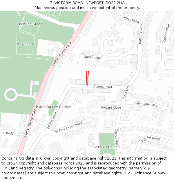 7, VICTORIA ROAD, NEWPORT, PO30 2HA: Location map and indicative extent of plot