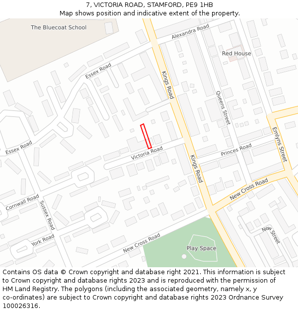 7, VICTORIA ROAD, STAMFORD, PE9 1HB: Location map and indicative extent of plot