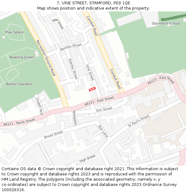 7, VINE STREET, STAMFORD, PE9 1QE: Location map and indicative extent of plot