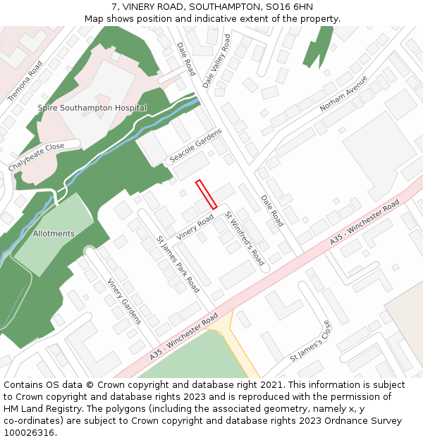 7, VINERY ROAD, SOUTHAMPTON, SO16 6HN: Location map and indicative extent of plot