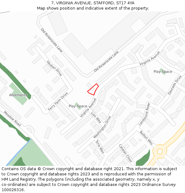 7, VIRGINIA AVENUE, STAFFORD, ST17 4YA: Location map and indicative extent of plot