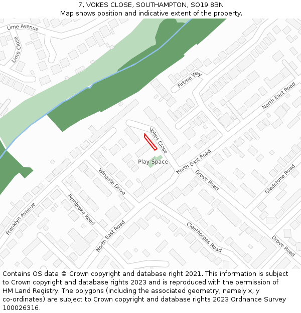 7, VOKES CLOSE, SOUTHAMPTON, SO19 8BN: Location map and indicative extent of plot