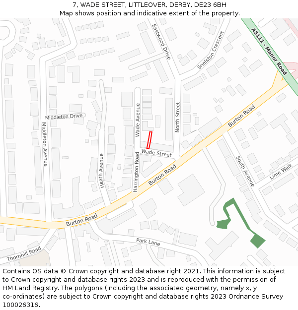 7, WADE STREET, LITTLEOVER, DERBY, DE23 6BH: Location map and indicative extent of plot