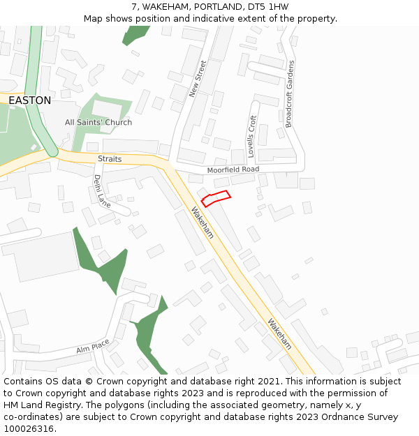 7, WAKEHAM, PORTLAND, DT5 1HW: Location map and indicative extent of plot