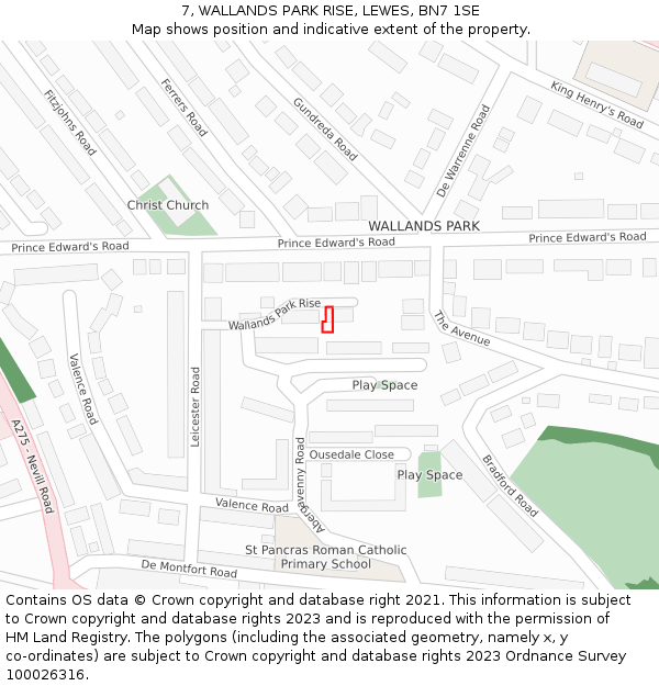 7, WALLANDS PARK RISE, LEWES, BN7 1SE: Location map and indicative extent of plot