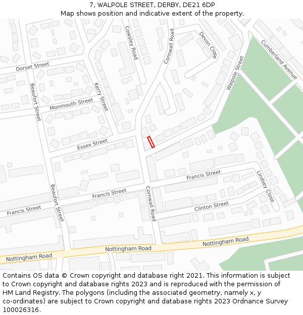 7, WALPOLE STREET, DERBY, DE21 6DP: Location map and indicative extent of plot