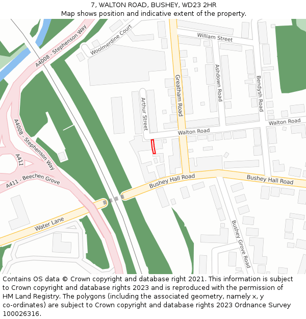 7, WALTON ROAD, BUSHEY, WD23 2HR: Location map and indicative extent of plot