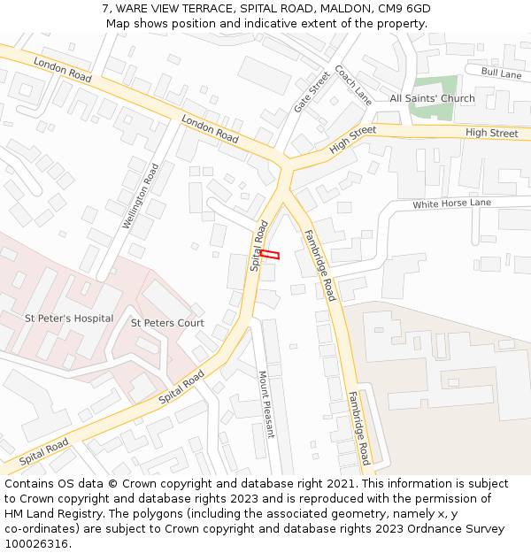 7, WARE VIEW TERRACE, SPITAL ROAD, MALDON, CM9 6GD: Location map and indicative extent of plot