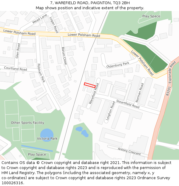7, WAREFIELD ROAD, PAIGNTON, TQ3 2BH: Location map and indicative extent of plot