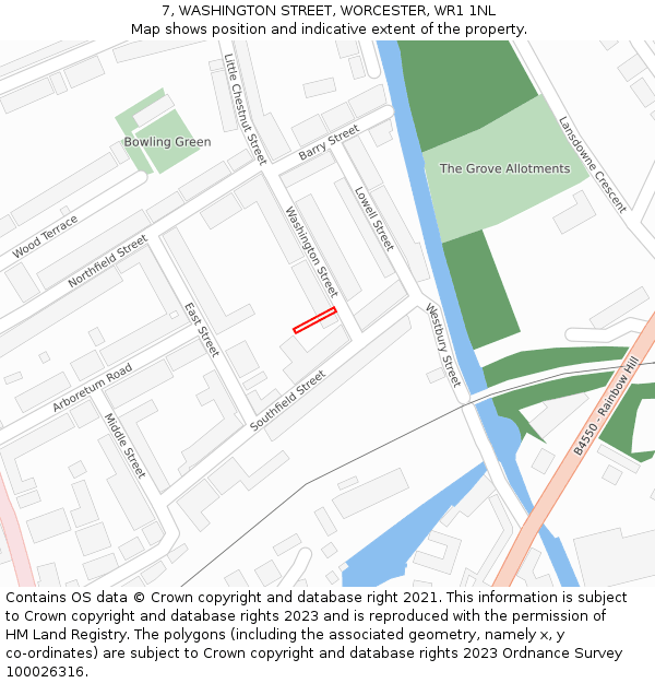 7, WASHINGTON STREET, WORCESTER, WR1 1NL: Location map and indicative extent of plot