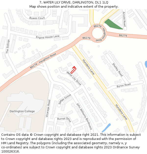 7, WATER LILY DRIVE, DARLINGTON, DL1 1LQ: Location map and indicative extent of plot