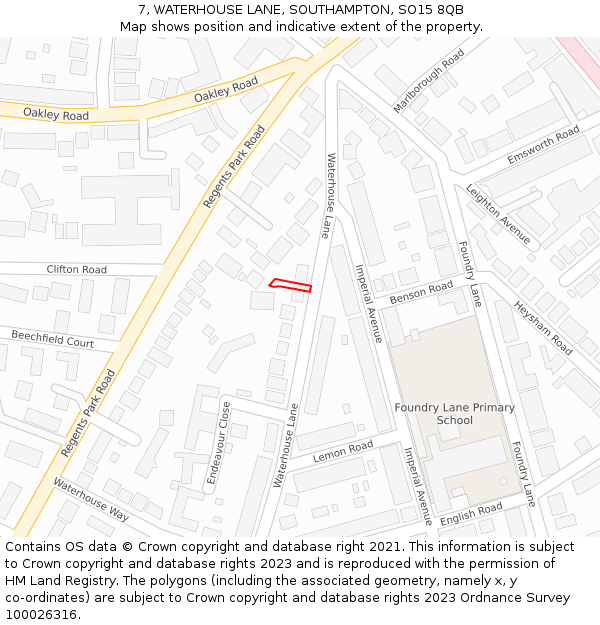 7, WATERHOUSE LANE, SOUTHAMPTON, SO15 8QB: Location map and indicative extent of plot