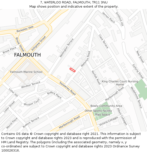 7, WATERLOO ROAD, FALMOUTH, TR11 3NU: Location map and indicative extent of plot