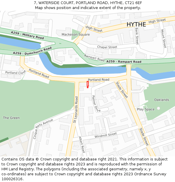 7, WATERSIDE COURT, PORTLAND ROAD, HYTHE, CT21 6EF: Location map and indicative extent of plot