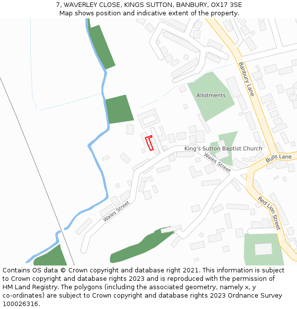 7, WAVERLEY CLOSE, KINGS SUTTON, BANBURY, OX17 3SE: Location map and indicative extent of plot