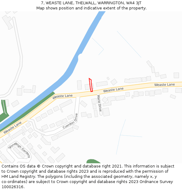 7, WEASTE LANE, THELWALL, WARRINGTON, WA4 3JT: Location map and indicative extent of plot