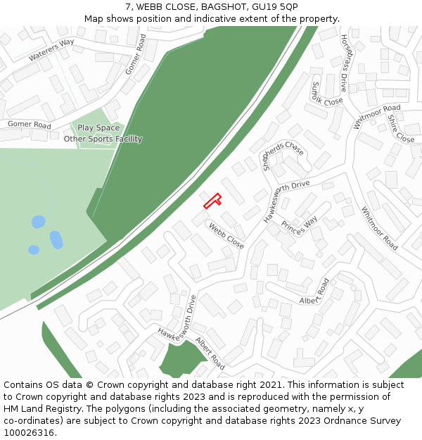 7, WEBB CLOSE, BAGSHOT, GU19 5QP: Location map and indicative extent of plot