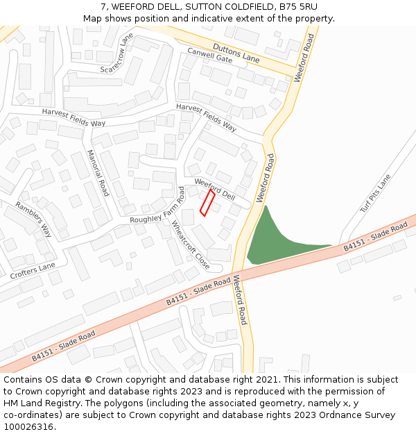7, WEEFORD DELL, SUTTON COLDFIELD, B75 5RU: Location map and indicative extent of plot