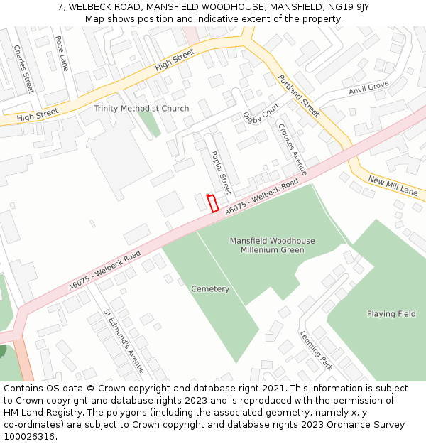 7, WELBECK ROAD, MANSFIELD WOODHOUSE, MANSFIELD, NG19 9JY: Location map and indicative extent of plot