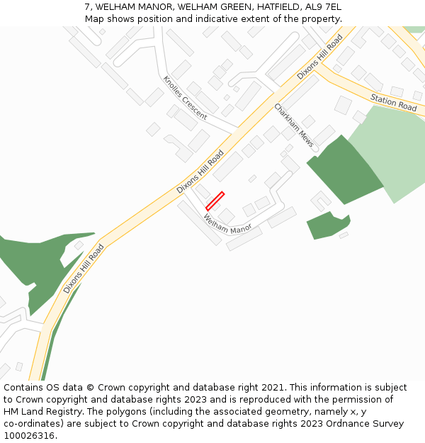 7, WELHAM MANOR, WELHAM GREEN, HATFIELD, AL9 7EL: Location map and indicative extent of plot
