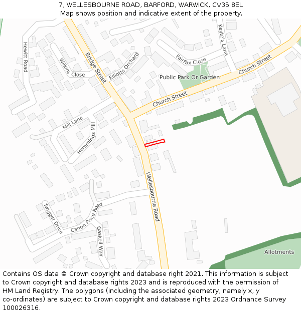 7, WELLESBOURNE ROAD, BARFORD, WARWICK, CV35 8EL: Location map and indicative extent of plot