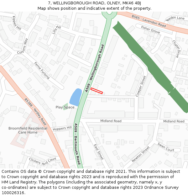 7, WELLINGBOROUGH ROAD, OLNEY, MK46 4BJ: Location map and indicative extent of plot
