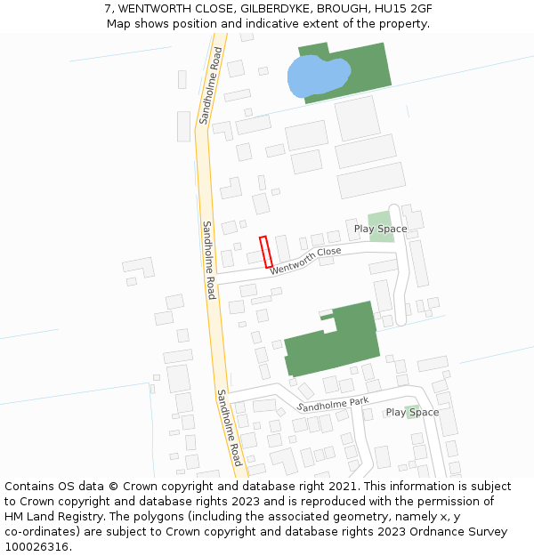 7, WENTWORTH CLOSE, GILBERDYKE, BROUGH, HU15 2GF: Location map and indicative extent of plot