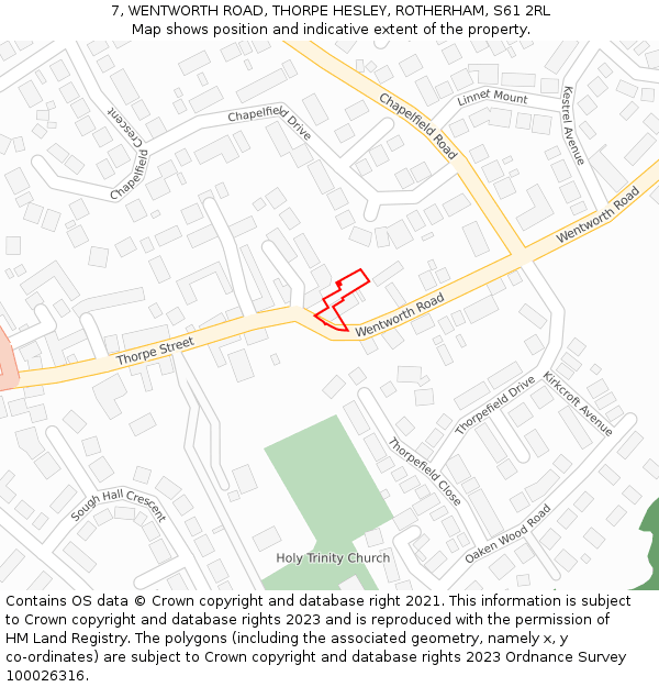7, WENTWORTH ROAD, THORPE HESLEY, ROTHERHAM, S61 2RL: Location map and indicative extent of plot