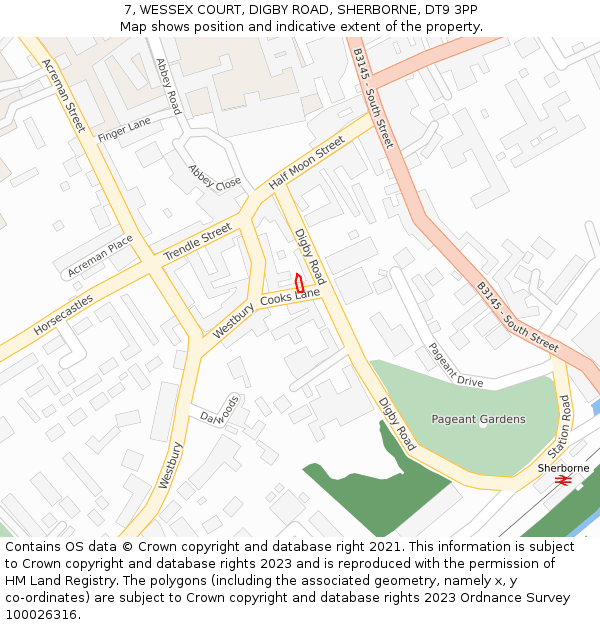 7, WESSEX COURT, DIGBY ROAD, SHERBORNE, DT9 3PP: Location map and indicative extent of plot