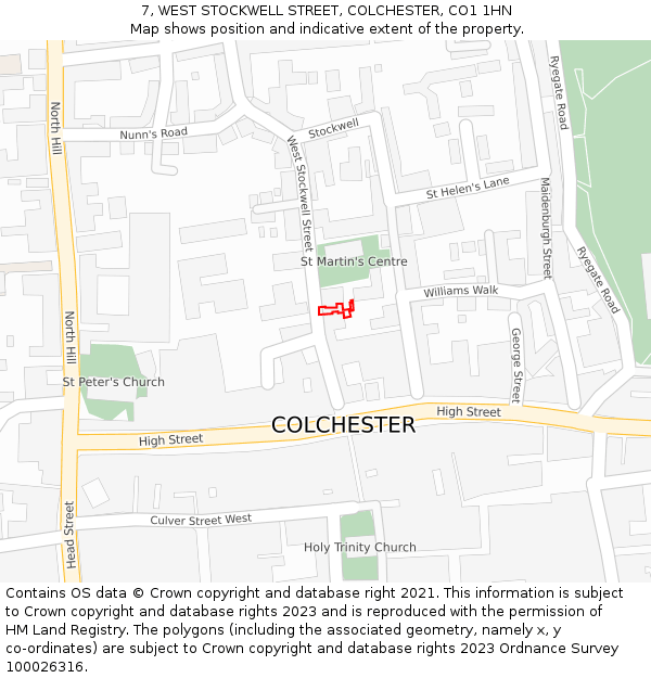 7, WEST STOCKWELL STREET, COLCHESTER, CO1 1HN: Location map and indicative extent of plot