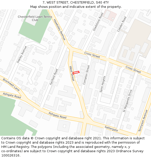 7, WEST STREET, CHESTERFIELD, S40 4TY: Location map and indicative extent of plot