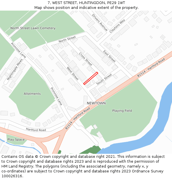 7, WEST STREET, HUNTINGDON, PE29 1WT: Location map and indicative extent of plot