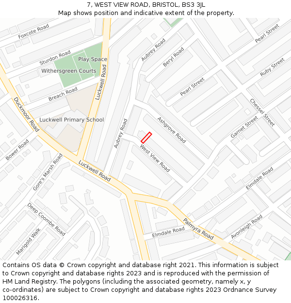 7, WEST VIEW ROAD, BRISTOL, BS3 3JL: Location map and indicative extent of plot
