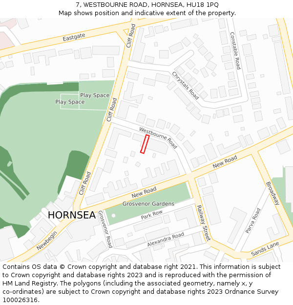 7, WESTBOURNE ROAD, HORNSEA, HU18 1PQ: Location map and indicative extent of plot